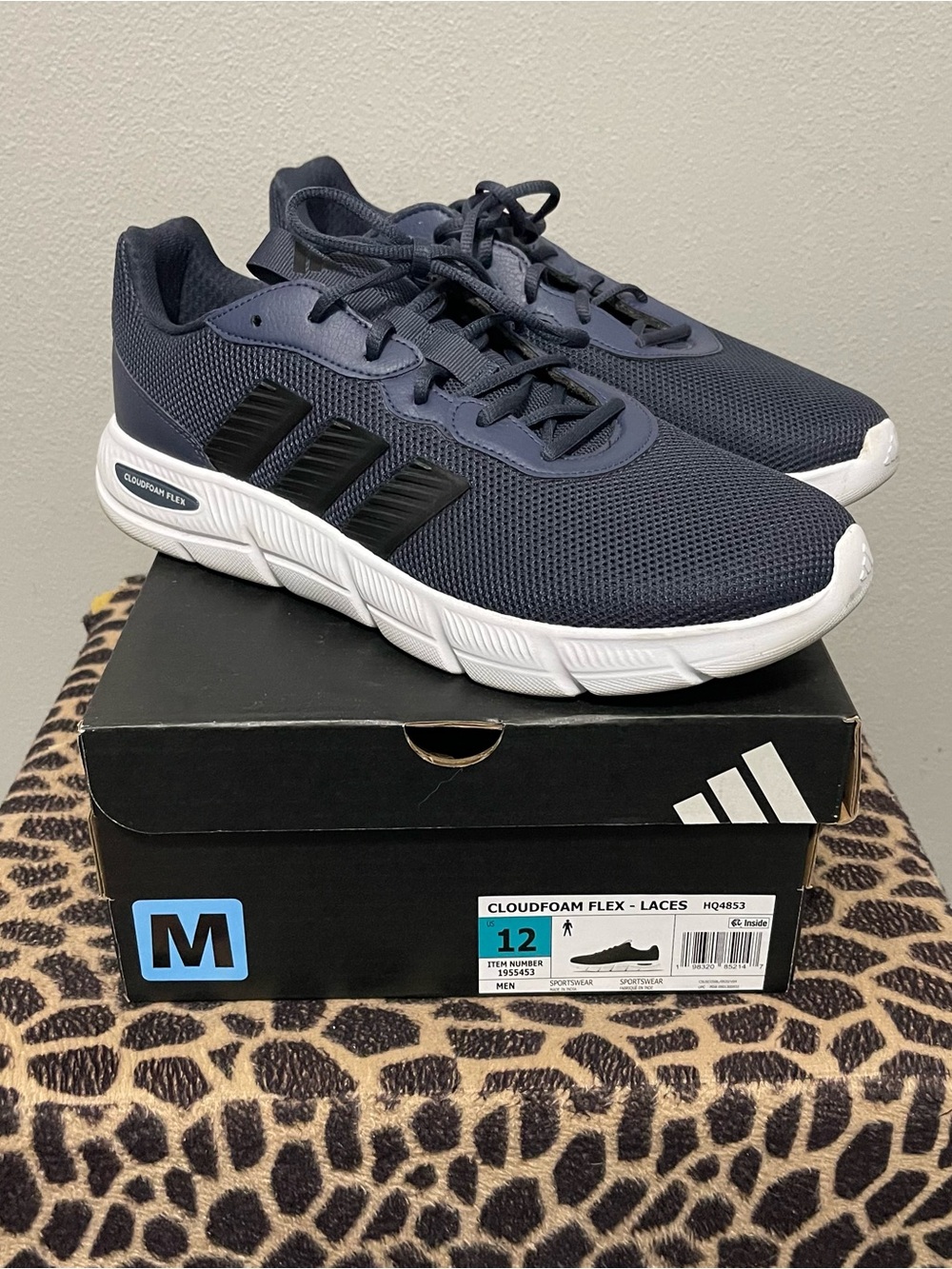 Adidas Cloufoam Flex Wide Fit Sneakers Mesh Navy Blue Laces Mens 12
